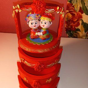 COLORFUL RED ORIENTAL ROUND JEWELRY BOX